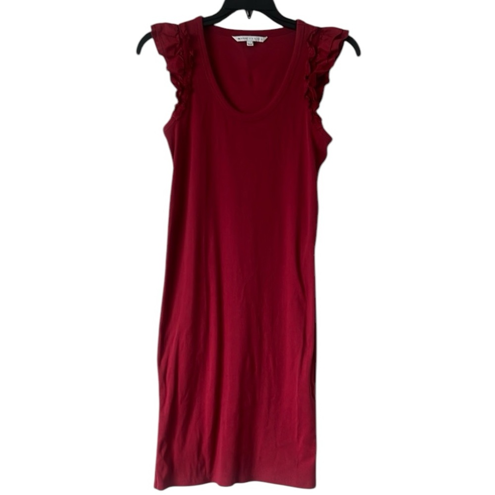 The Nines by HATCH Sleeveless Ruffle Shoulder Dress in Deep Wine